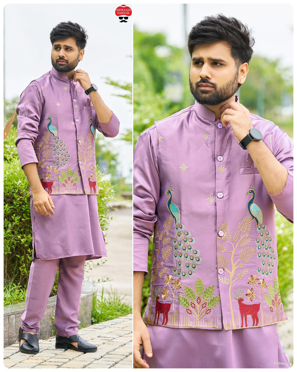 SDF Ready to Wear Purple Kurta Koti Pyjama set | Grocsy