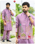 SDF Ready to Wear Purple Kurta Koti Pyjama set | Grocsy