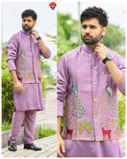 SDF Ready to Wear Purple Kurta Koti Pyjama set | Grocsy