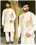 SDF Ready to Wear Creamy White Kurta Koti Pyjama set | Grocsy