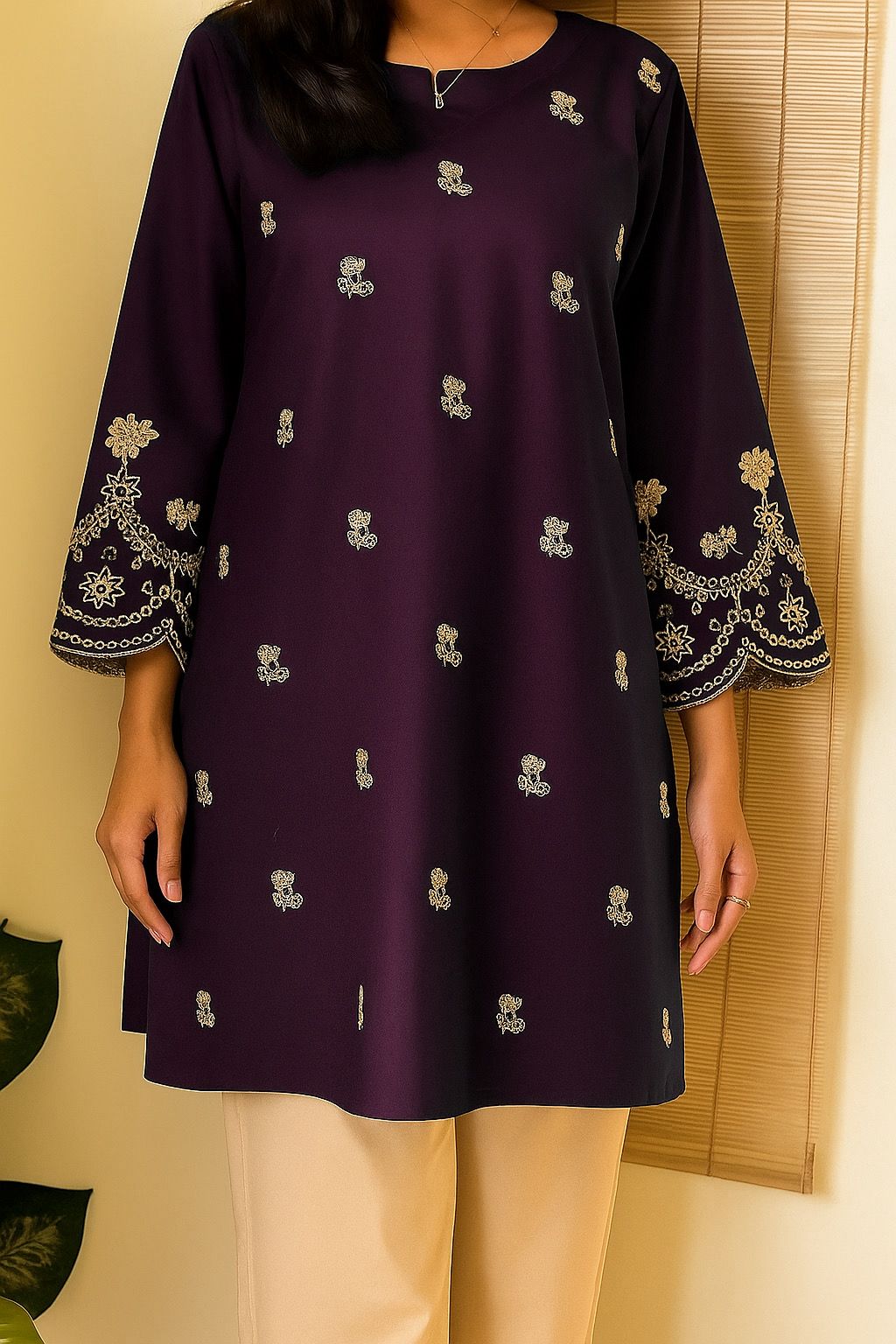 SDF Trending Short length Purple Kurti with Embroidery Work | Grocsy