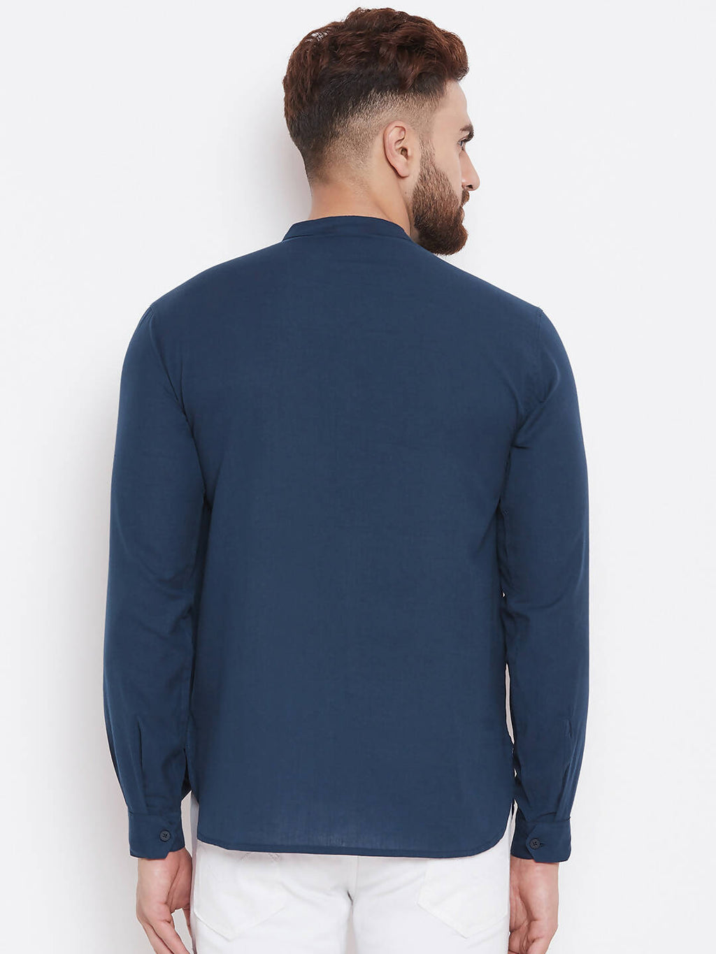 Even Apparels Blue Color Men's Pure Cotton Kurta With Band Collar | Grocsy