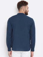 Even Apparels Blue Color Men's Pure Cotton Kurta With Band Collar | Grocsy