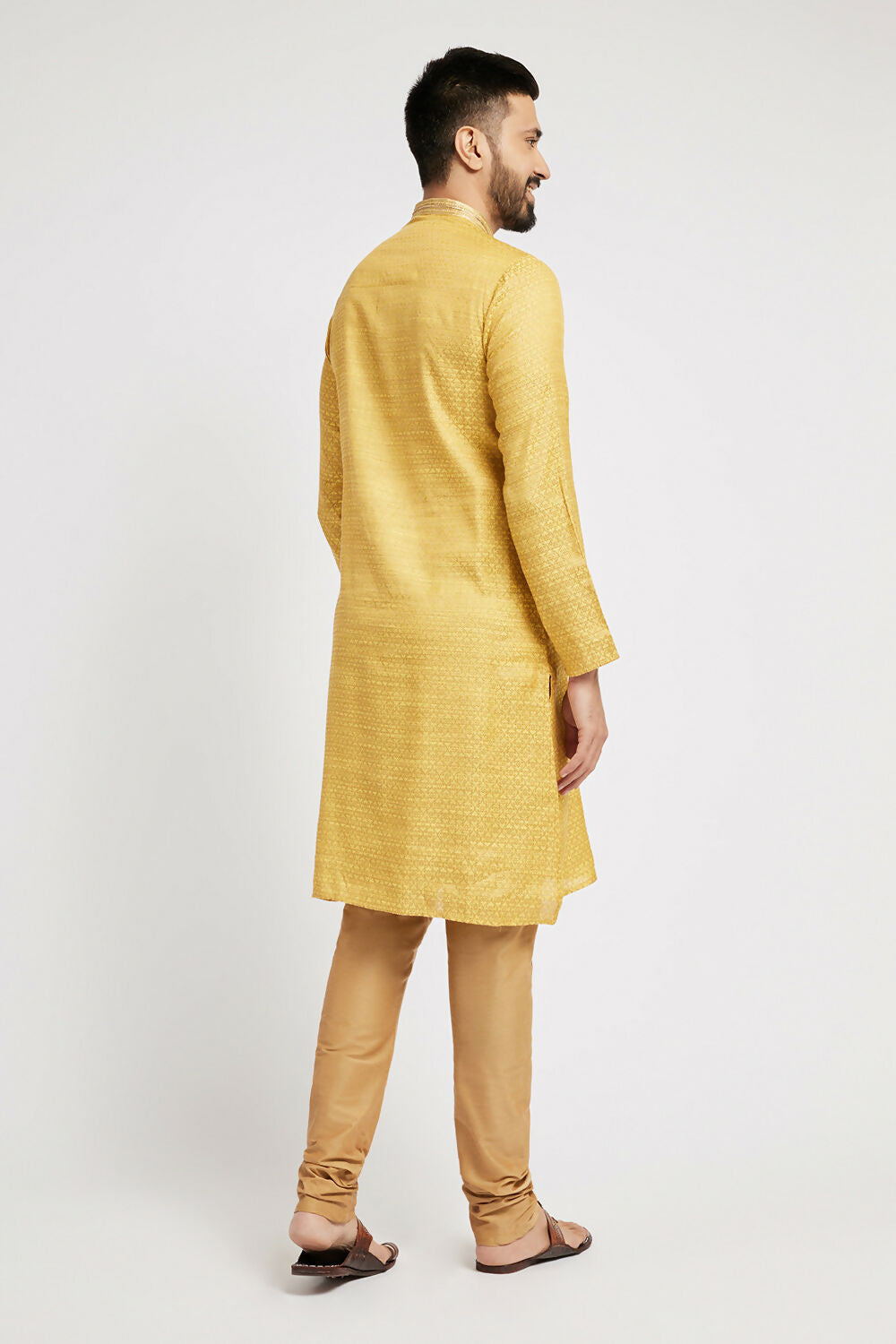 Ethnic India Yellow Men's Kurta Woven Design Polyester | Grocsy