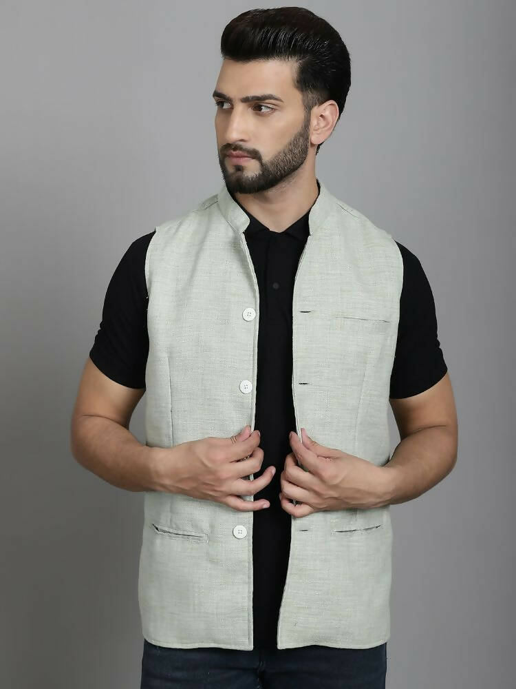 Even Apparels Nehru Jacket With Welt Pockets - Green | Grocsy