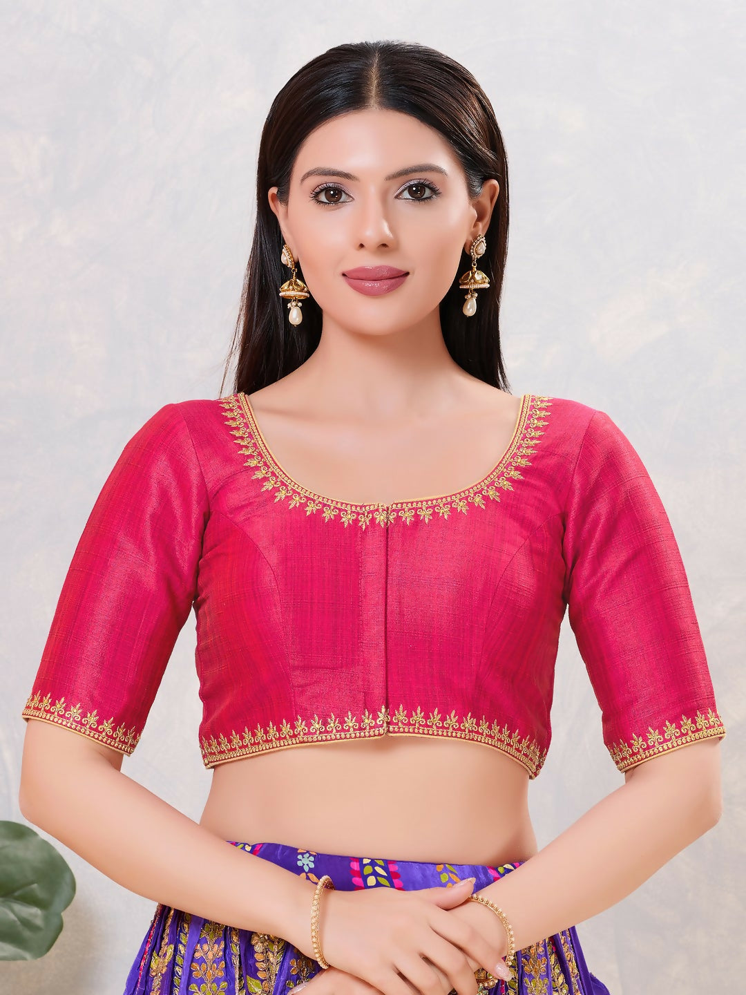 Joban Fashion Women Silk Dark-Pink Stitched Blouse | Grocsy