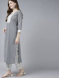 Yufta Women Black White Ethnic Motifs Pure Cotton Kurta with Palazzo and Dupatta | Grocsy