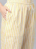 Yufta Women Pink & Yellow Handblock Printed Pure Cotton Kurta with Trouser & Dupatta | Grocsy