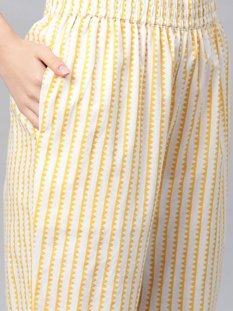 Yufta Women Pink & Yellow Handblock Printed Pure Cotton Kurta with Trouser & Dupatta | Grocsy