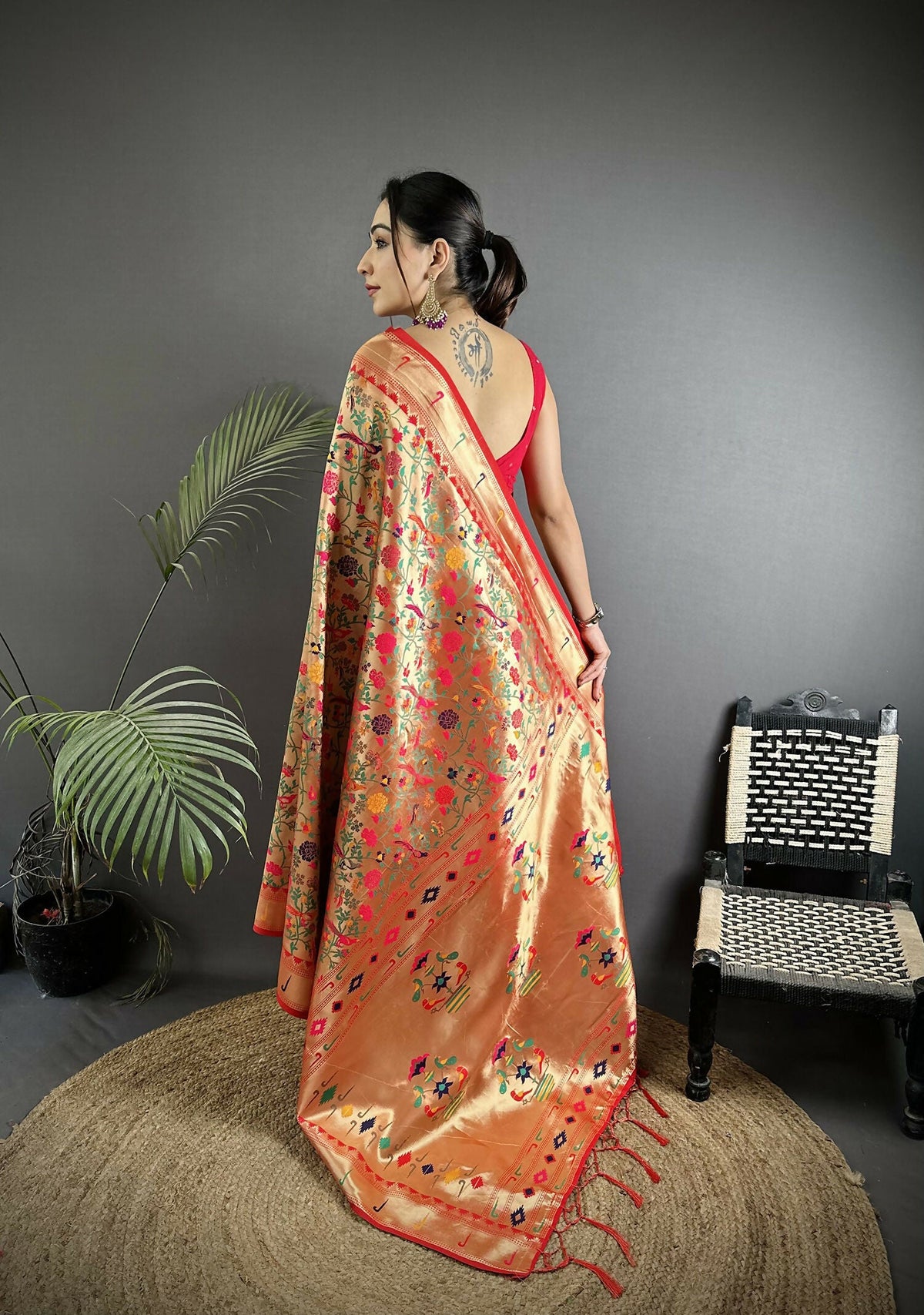 Joban Fashion Red Floral & Bird Motifs Soft Silk Paithani Saree | Grocsy