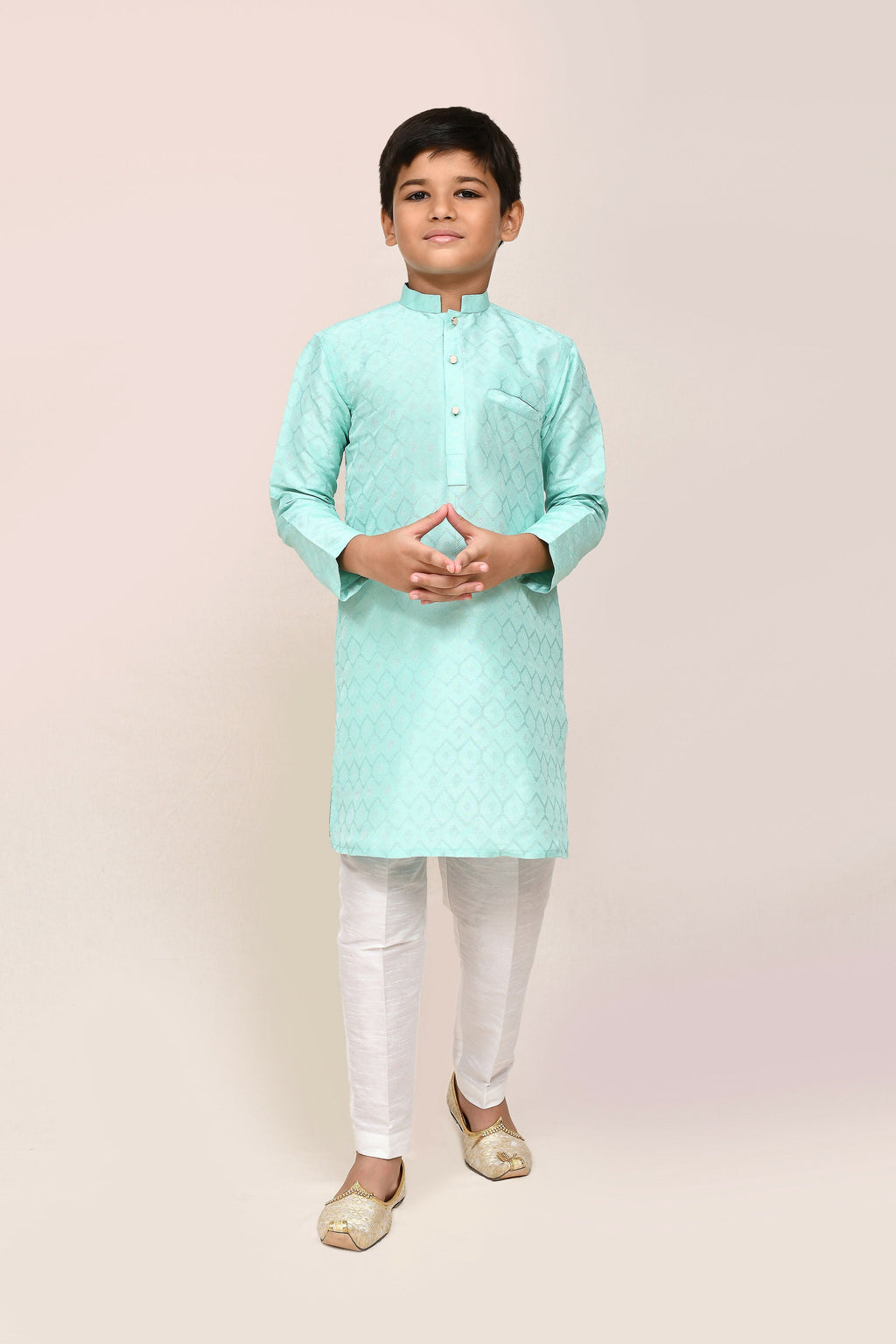 Joban Fashion Cotton Silk Ocean Green Kurta With Straight Fit Pant | Grocsy