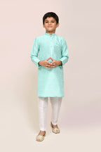 Joban Fashion Cotton Silk Ocean Green Kurta With Straight Fit Pant | Grocsy