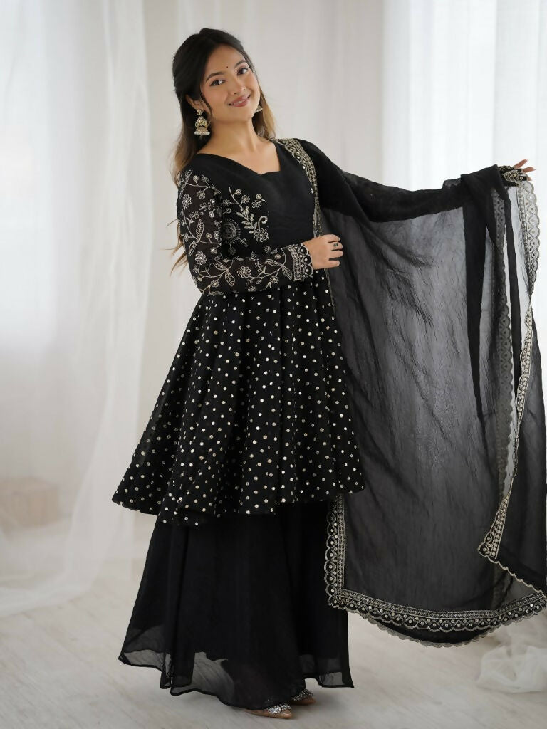 Teeya Creation Black Color Embroidery Work Wedding Wear Salwar Suit | Grocsy