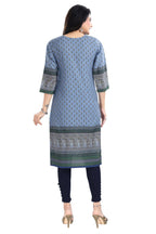 Snehal Creations Aesthetic Blue Digital Print Cotton Slub Long Kurti Tunic | Grocsy