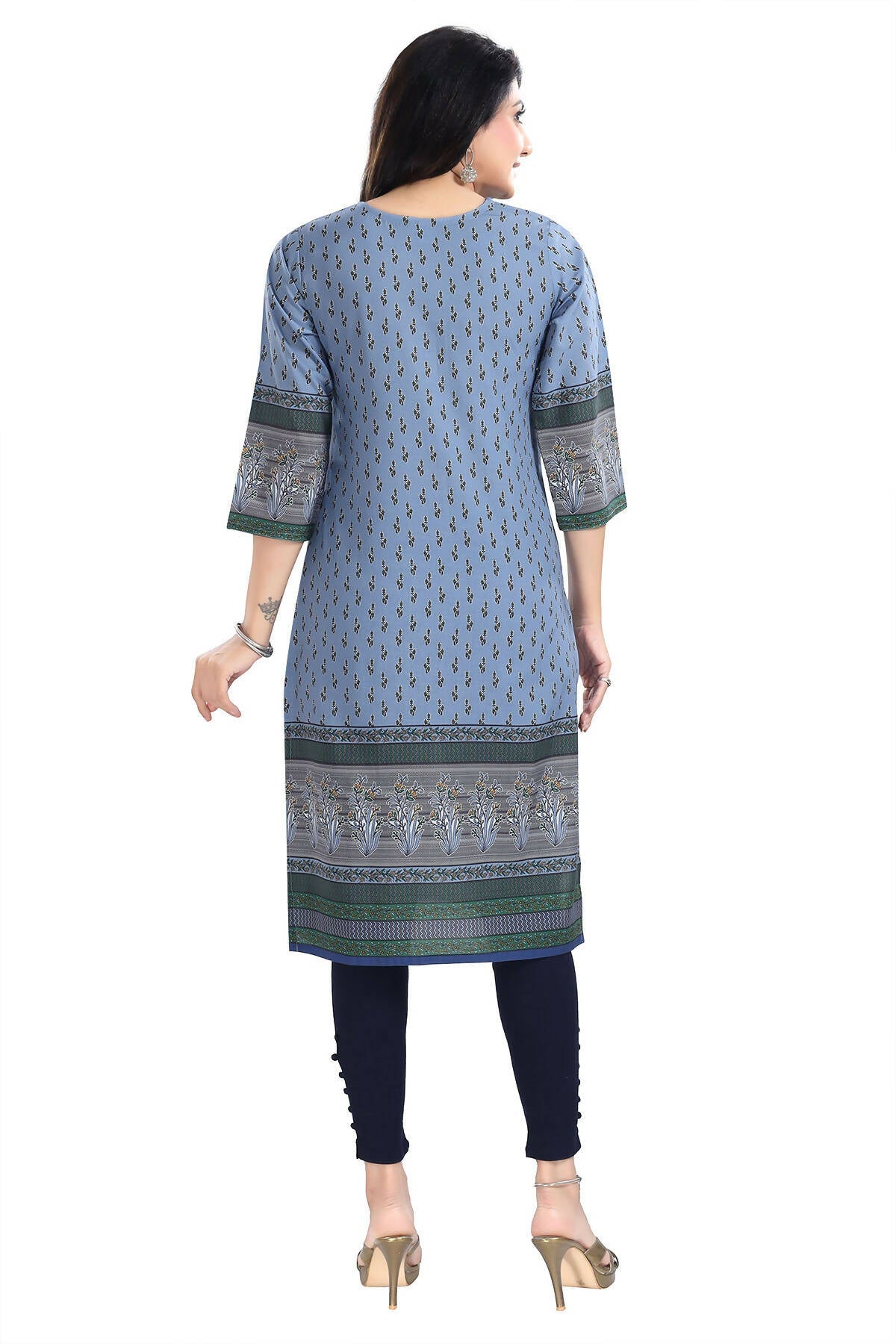 Snehal Creations Aesthetic Blue Digital Print Cotton Slub Long Kurti Tunic | Grocsy