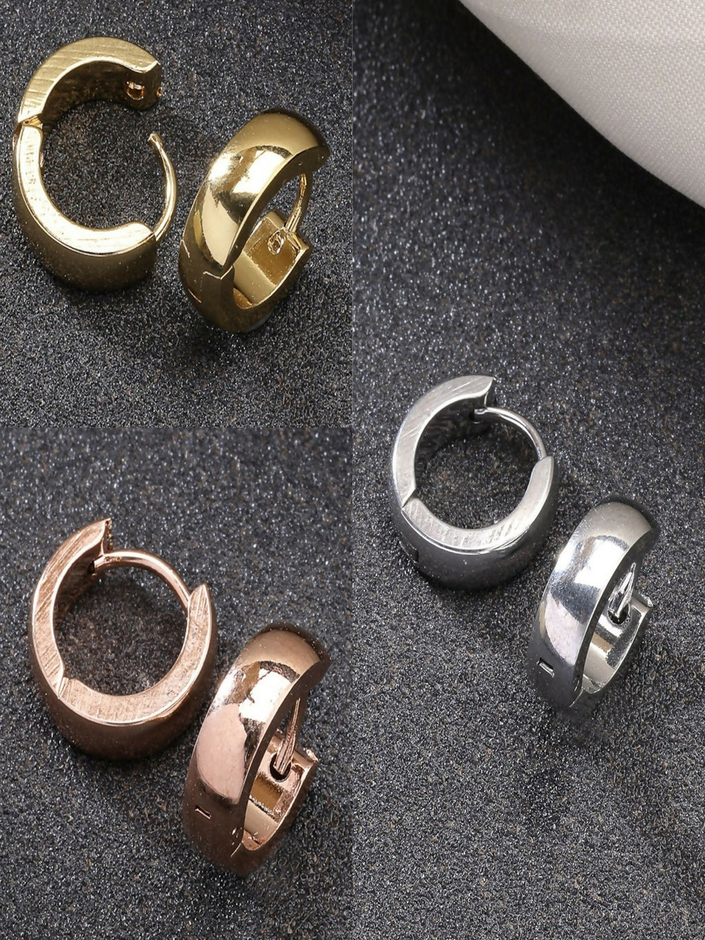 NVR Men's Set of 3 Multicolor Rhodium-Plated Stainless Steel Hoop Earrings | Grocsy