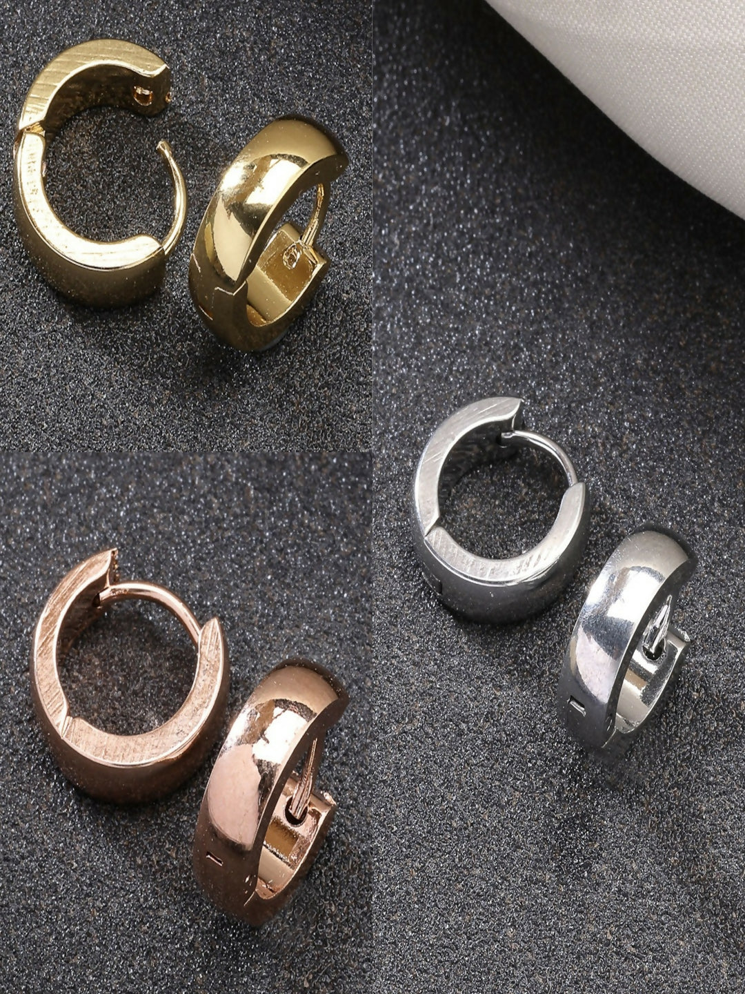 NVR Men's Set of 3 Multicolor Rhodium-Plated Stainless Steel Hoop Earrings | Grocsy