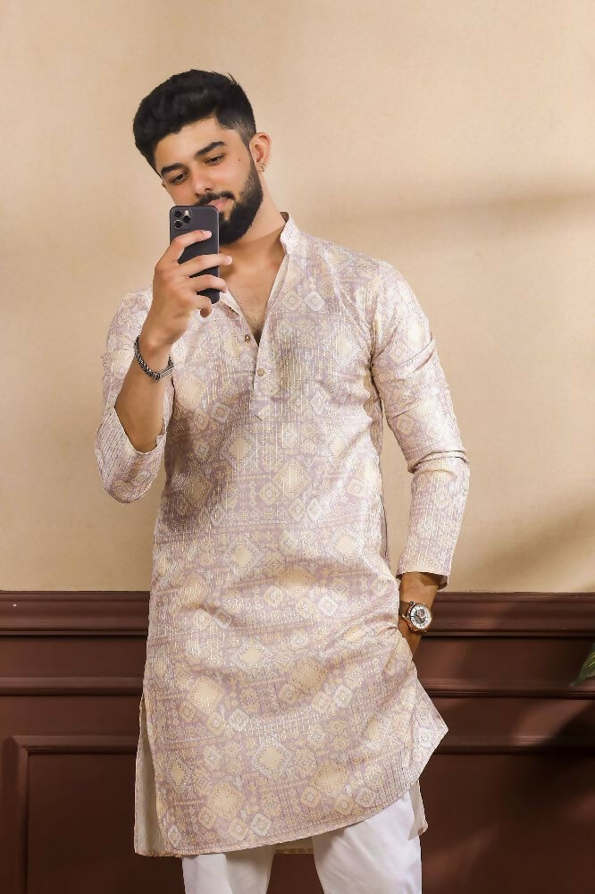 Lavender Art Silk Digital Printed, Embroidery Work Kurta Set - Mahotsav | Grocsy