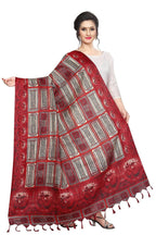 Vamika Traditional Red Printed Khadi Bhagalpuri Dupatta | Grocsy