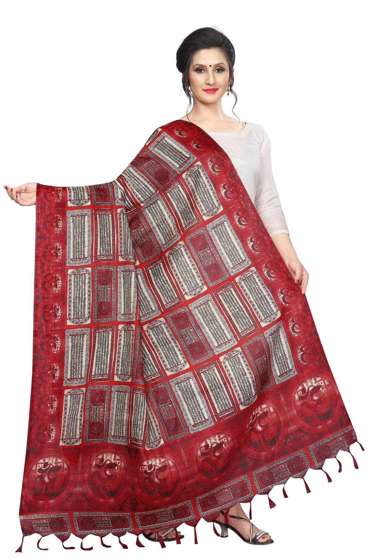 Vamika Traditional Red Printed Khadi Bhagalpuri Dupatta | Grocsy