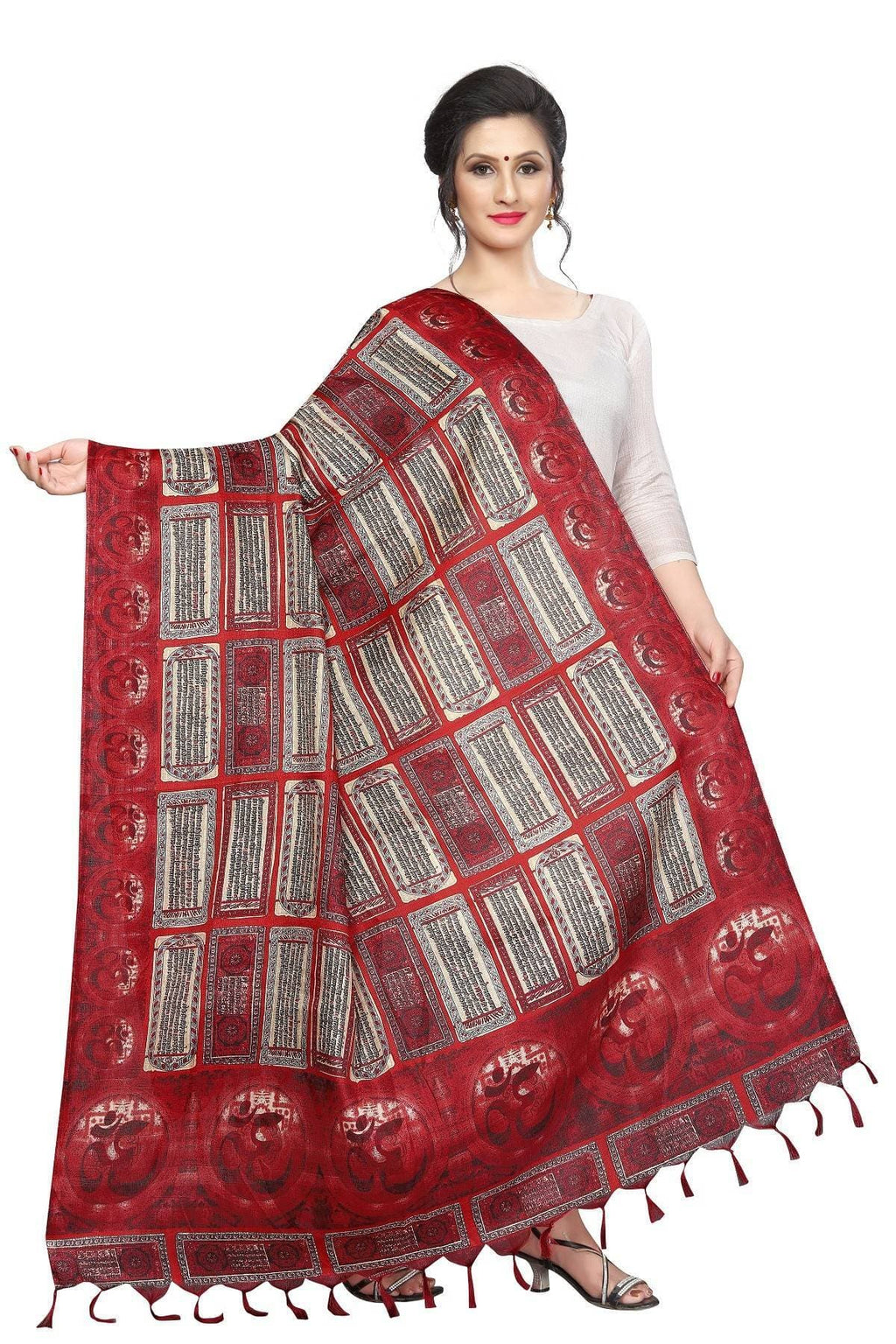 Vamika Traditional Red Printed Khadi Bhagalpuri Dupatta | Grocsy
