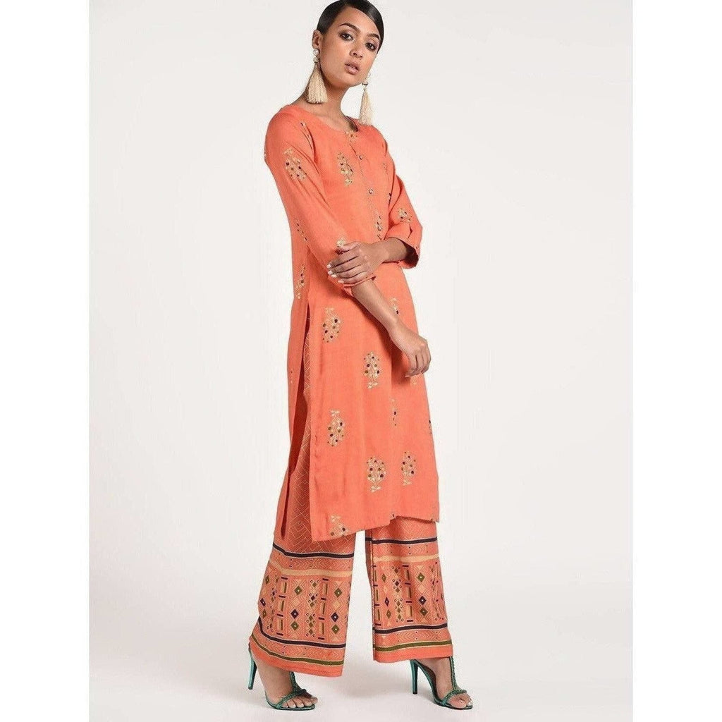 Cheera Women's Beautiful Gold Print And Highlights With Sequence Straight Kurta (CH078K) | Grocsy