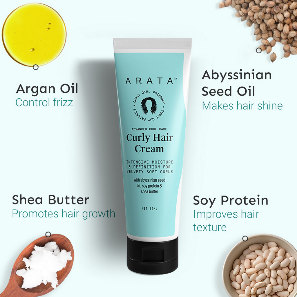Arata Curly Hair Cream For Definition With Abyssinian Seed Oil | Grocsy