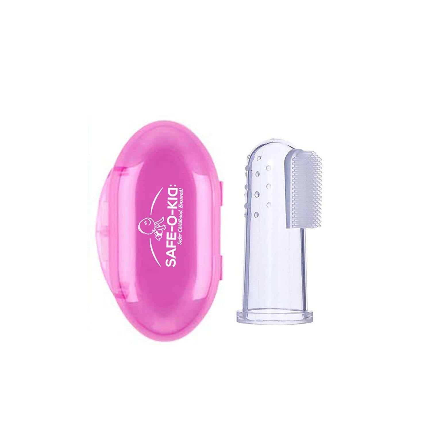 Safe-O-Kid Silicone Baby Finger/ Mouth Toothbrush With Case Set, Infant Training Soft Teeth Brush, Oral Cleaning Massager For Babies- Pink | Grocsy