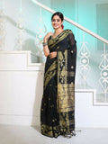 Exclusive Collection Beautiful Black Pure Cotton Woven Handloom Saree With Running Blouse Piece | Grocsy