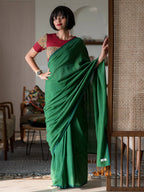 Suta Green Solid Cotton Blend Saree | Grocsy