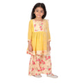 Little Bansi Girls Rose print Kurta Frock with Floral Plazzo and Dupatta - Yellow | Grocsy