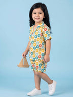 Breathables Woven Cotton Half Sleeves Colourful Star Fish Shirt & Shorts Multicolour | Grocsy