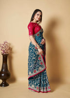 Vamsee Teal Organza Saree | Grocsy