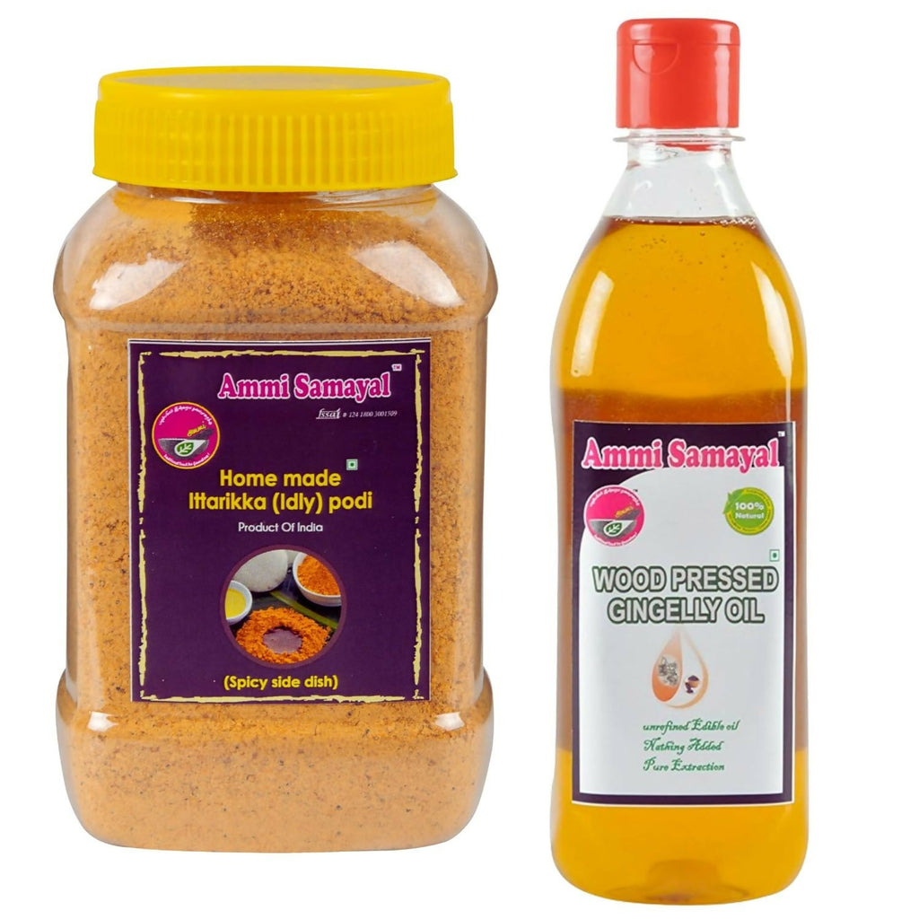 Ammi Samayal Homemade Idli Podi and Cold Pressed Sesame Oil Combo | Grocsy