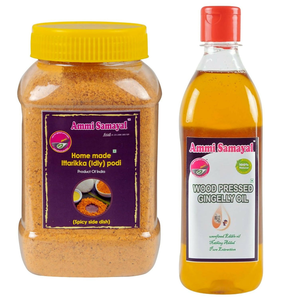 Ammi Samayal Homemade Idli Podi and Cold Pressed Sesame Oil Combo | Grocsy