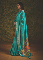 Joban Fashion Sea Green Velvet Tussar Silk with Foil Print Saree | Grocsy