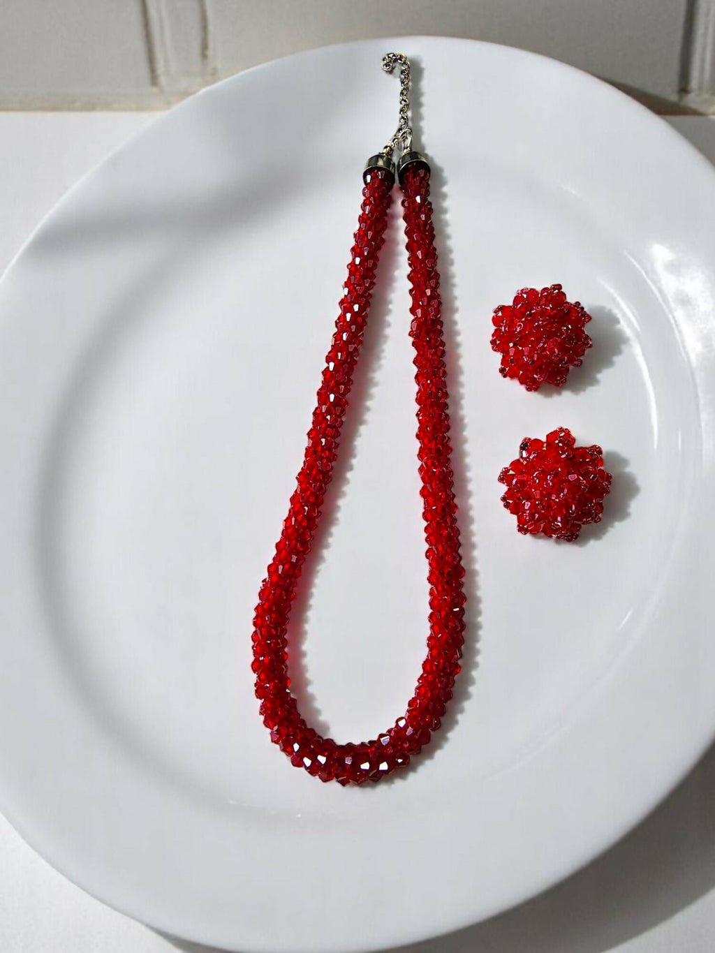 Inhanns Noor-E-Jalwa – Handmade Crystal Bead Necklace / Necklace With Earrings -Adjustable - Maroon | Grocsy