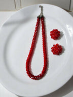 Inhanns Noor-E-Jalwa – Handmade Crystal Bead Necklace / Necklace With Earrings -Adjustable - Maroon | Grocsy