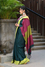 Beatitude Green Cotton Handloom Saree | Grocsy
