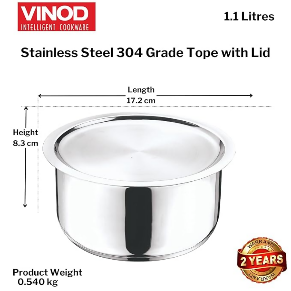 Vinod Stainless Steel 304 Grade Tope/Patila/Topiya with Lid - Induction and Gas Stove Friendly | Grocsy