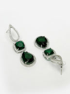 NVR Women's Green & Silver-Plated American Diamond Handcrafted Jewellery Set | Grocsy