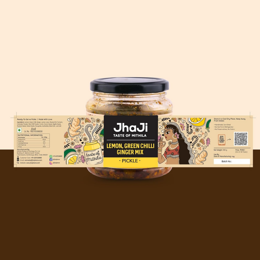 Jhaji Store Lemon, Ginger & Green Chilli Pickle | Grocsy