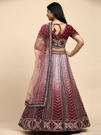 Maroon Fancy Net Sequence Embroidered Lehenga Choli with Dupatta - Dhara | Grocsy