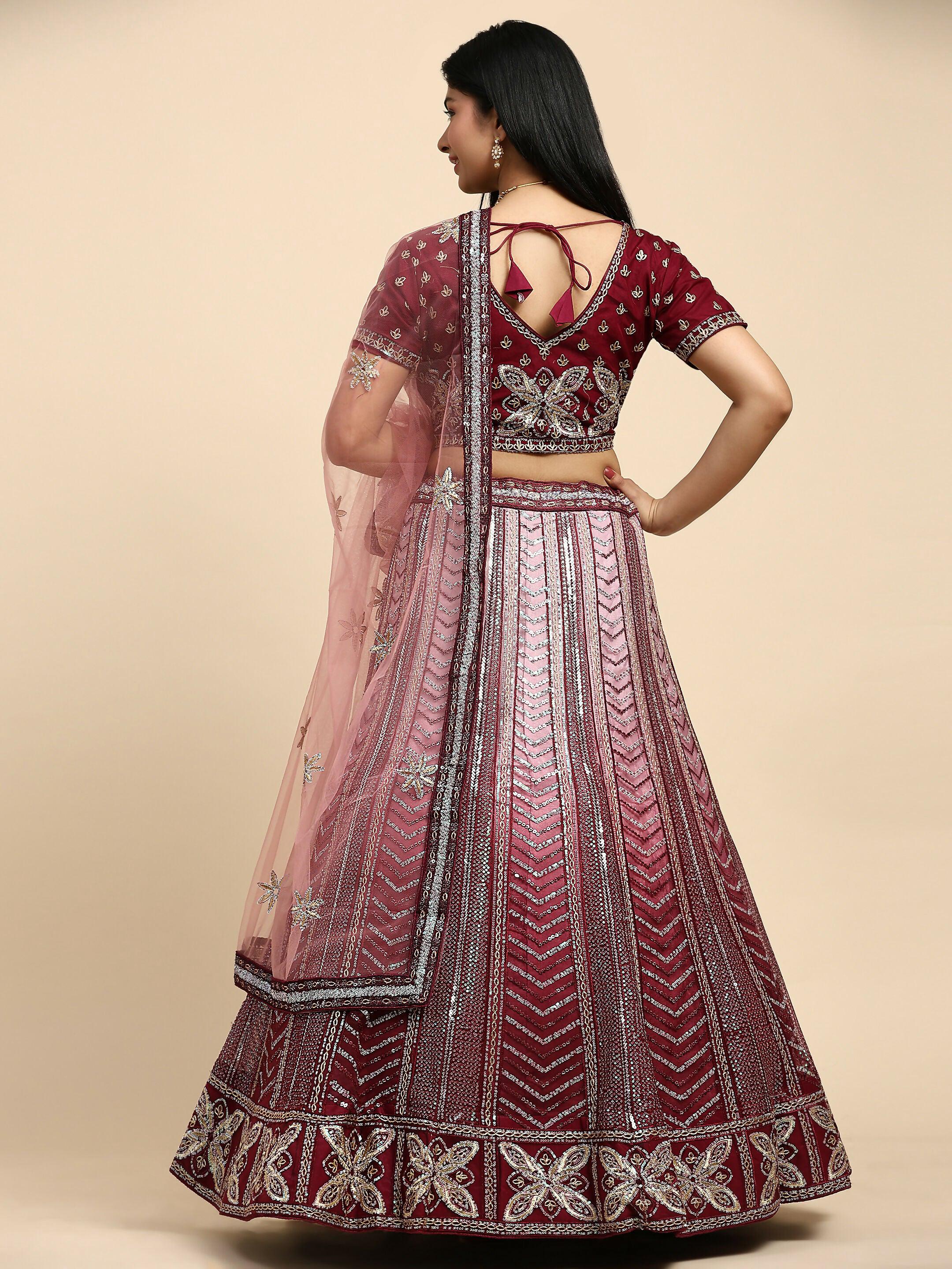 Maroon Fancy Net Sequence Embroidered Lehenga Choli with Dupatta - Dhara | Grocsy