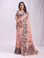 Shree Shyam Fashion Kashira Peach Linen Cotton Saree | Grocsy