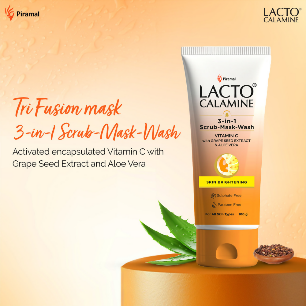 Lacto Calamine 3 - In - 1 Vitamin C Face Scrub - Mask - Wash | Grocsy