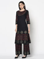 Aniyah Rayon Black Color Block Print Straight Kurta (AN-190K) | Grocsy