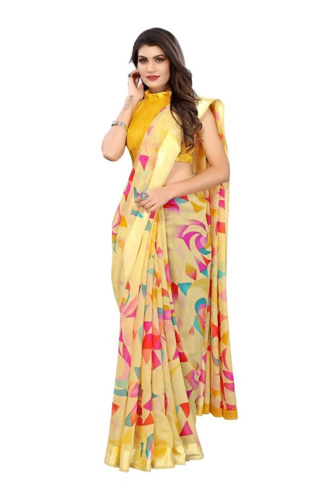 Vamika Yellow Linen Satin Border Saree | Grocsy
