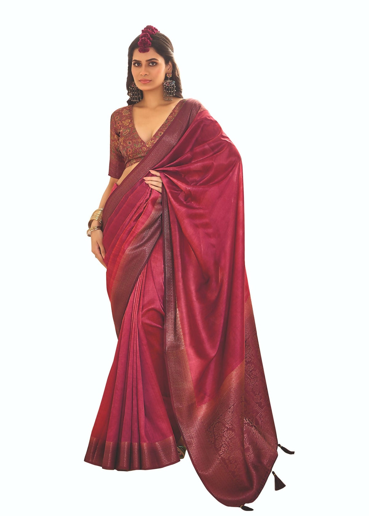Joban Fashion Satin Silk With Zari Border Pink Colored Designer Pallu Saree | Grocsy