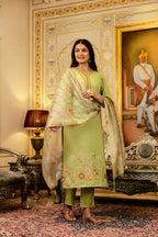 The52 Lemons Women's Beautiful Viscose Shimmer Fabric Embroidered Work Straight Kurta Pant and Dupatta Set | Grocsy